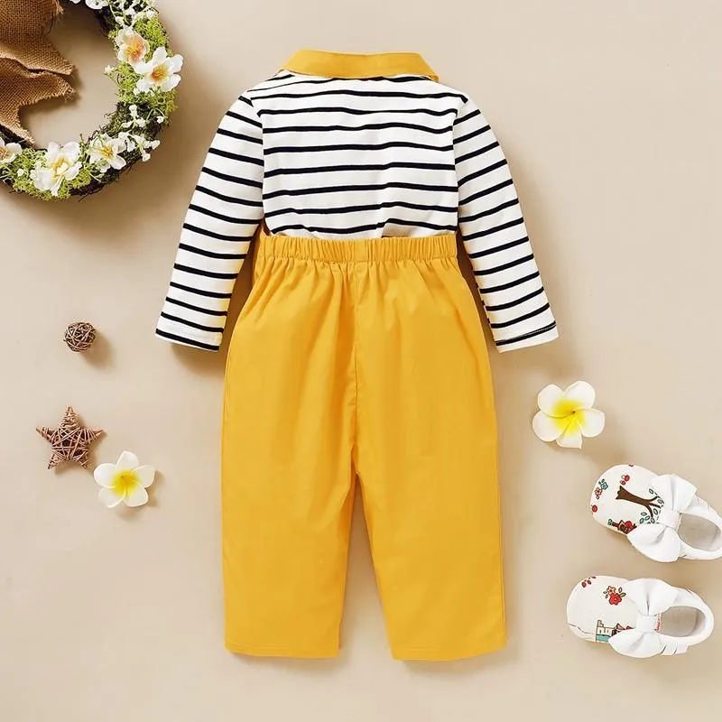 2-piece Striped Tops & Solid Dungarees for Toddler Girl