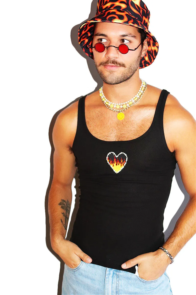 Burning Heart Desires Rib Knit Tank-Black