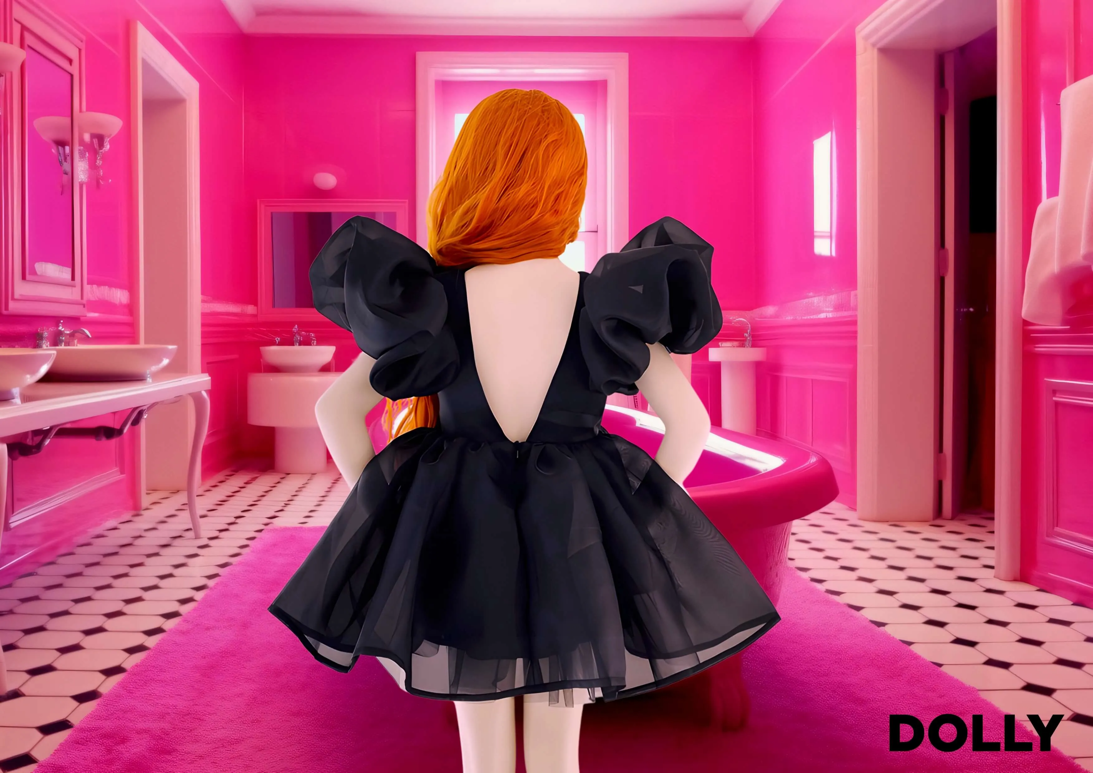 DOLLY WORLD V-BACK PUFF SLEEVE ORGANZA TUTU DRESS black