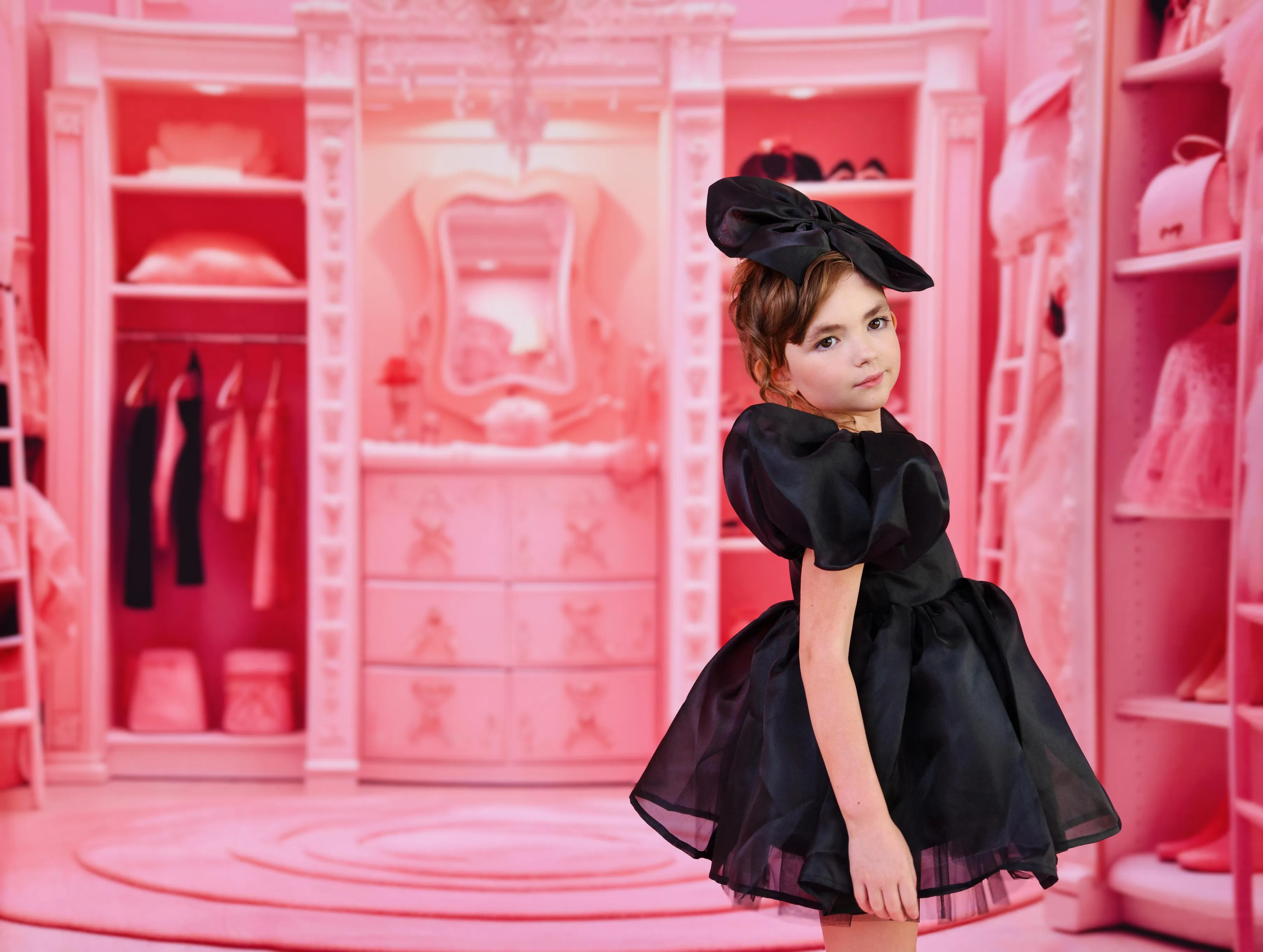 DOLLY WORLD V-BACK PUFF SLEEVE ORGANZA TUTU DRESS black