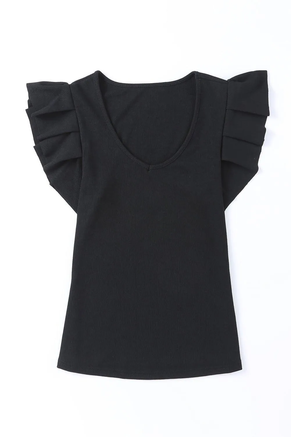 Green Knitted Ruffle Shoulder Top