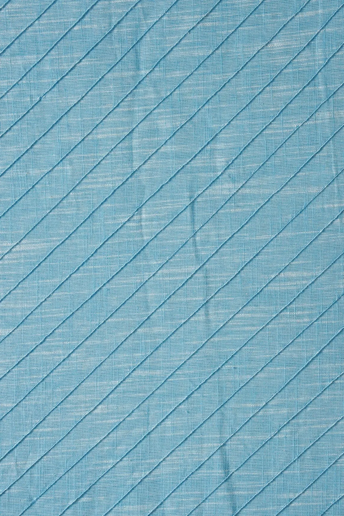 Sky Blue Stripes Pintucks Plain Cotton Fabric